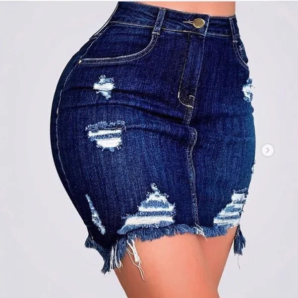 Sexy Half-length Bodycon Denim Skirt Women's Summer New Arrival High Elastic Straight Cut Pure Color Commute Style No Brand