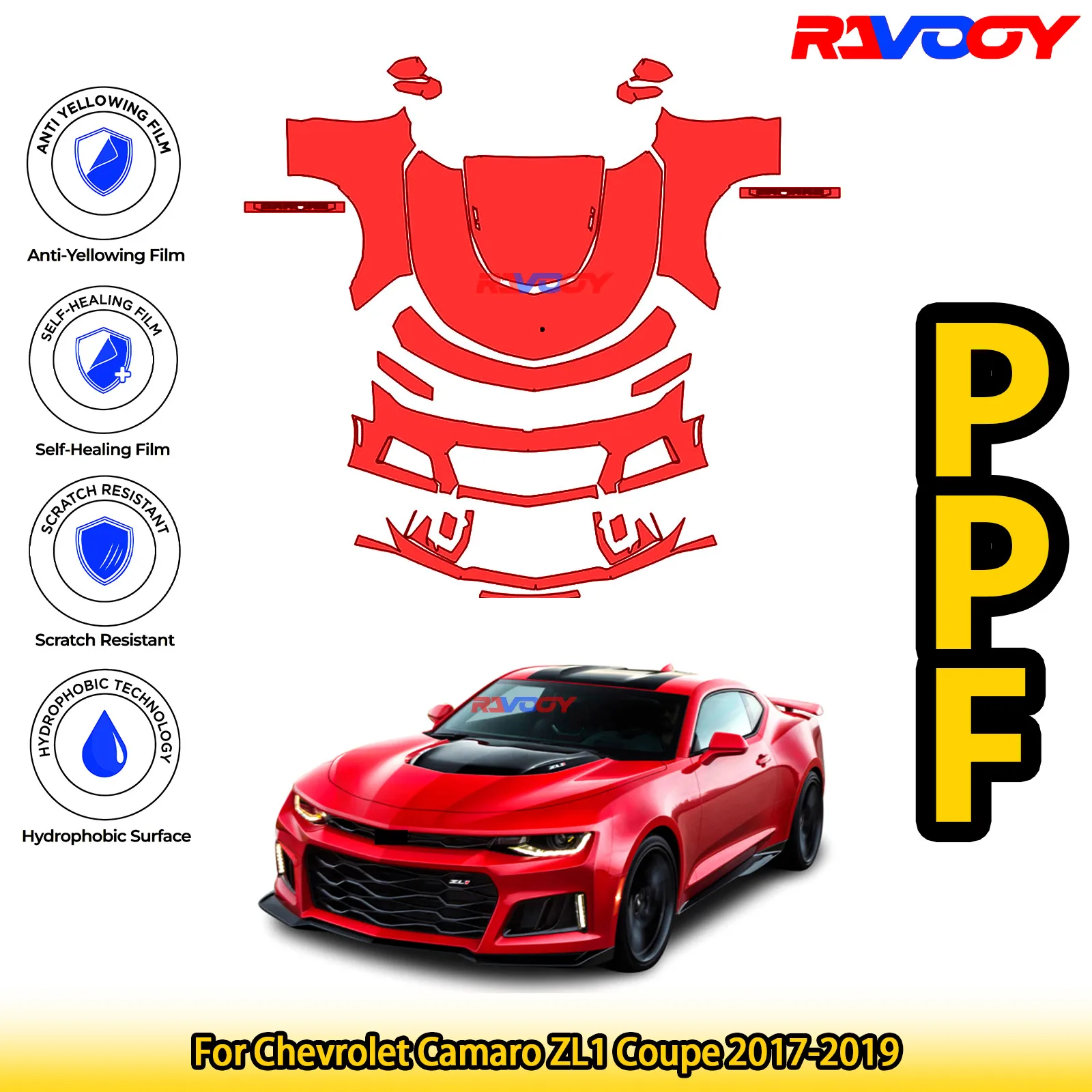 

For Chevrolet Camaro ZL1 Coupe 2017-2019 Glossy Matte Black Precut front PPF Kit Paint Protection Film