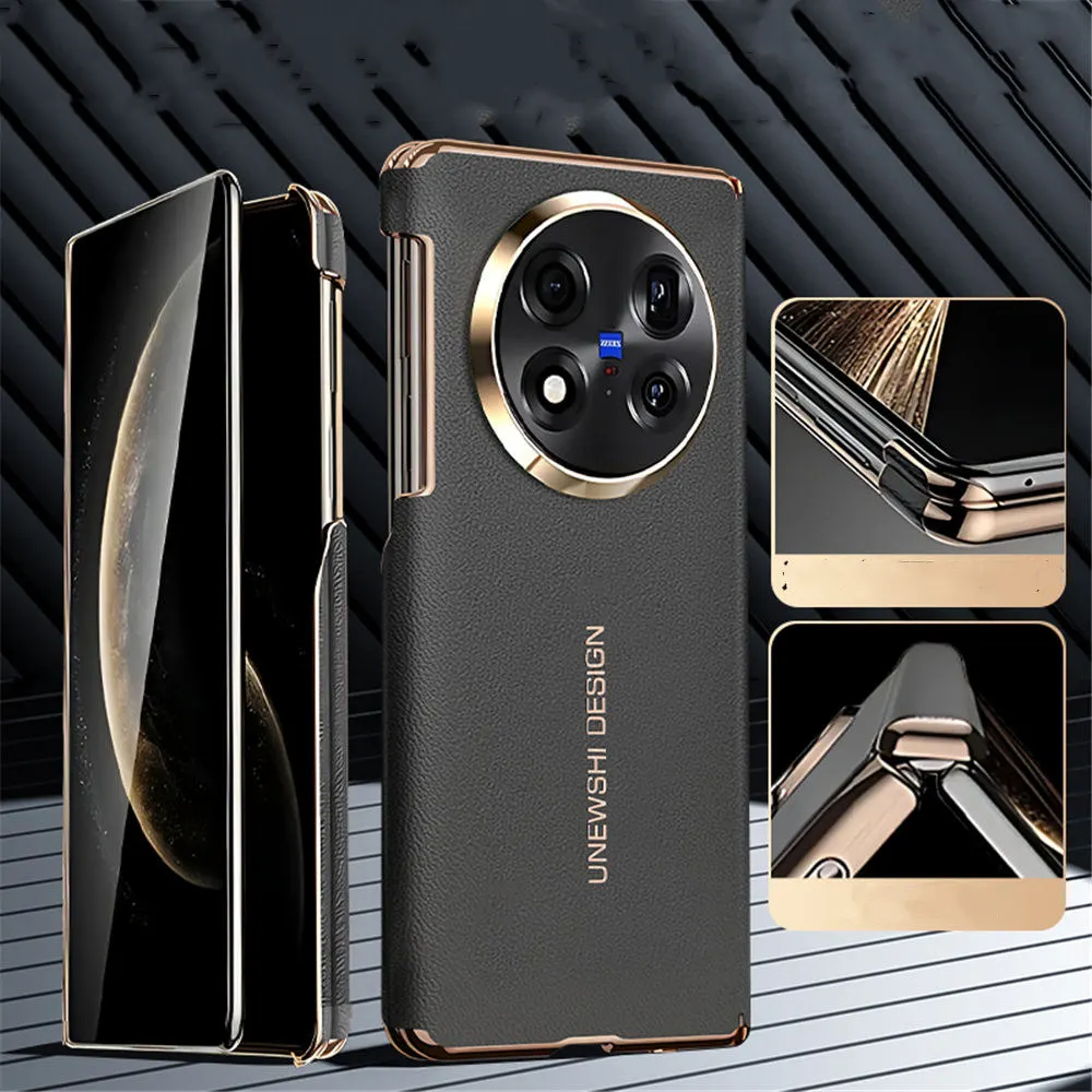 

Premium Natural Cowhide Leather Double Hinge Back Case For Vivo X Fold5 Business Cover
