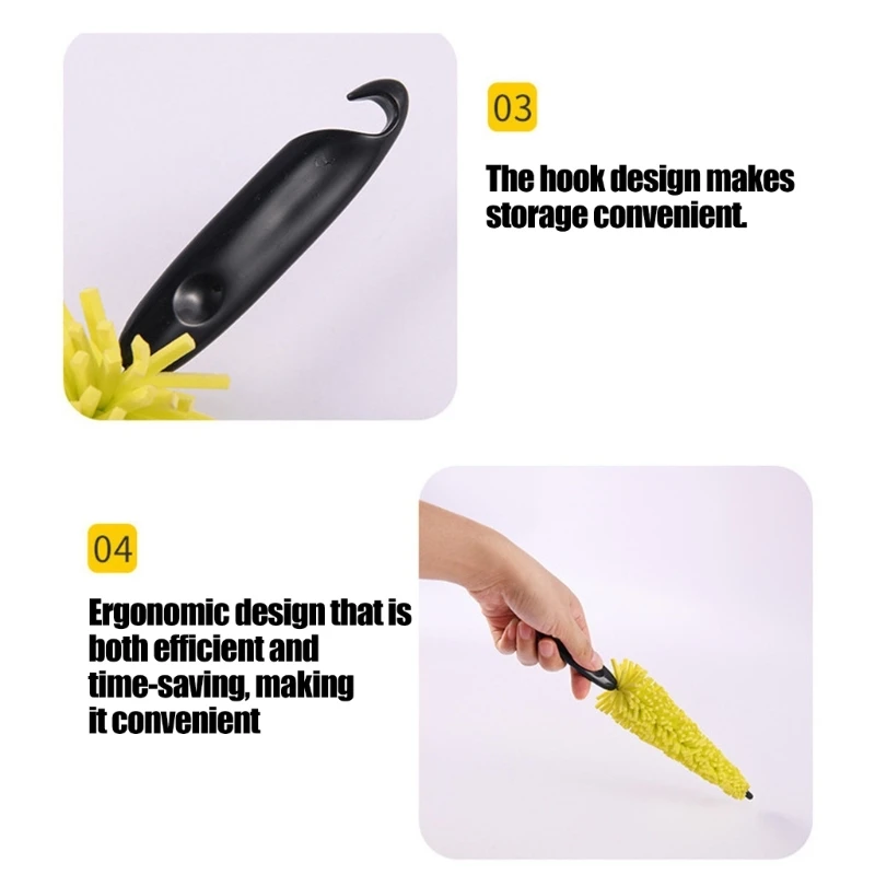 Tire Cleaning Brush with a Long Tapered Foam Head, Plastic Handle Hanging Hook Brush for Wheel Care, Spoke Cleaning H9EE