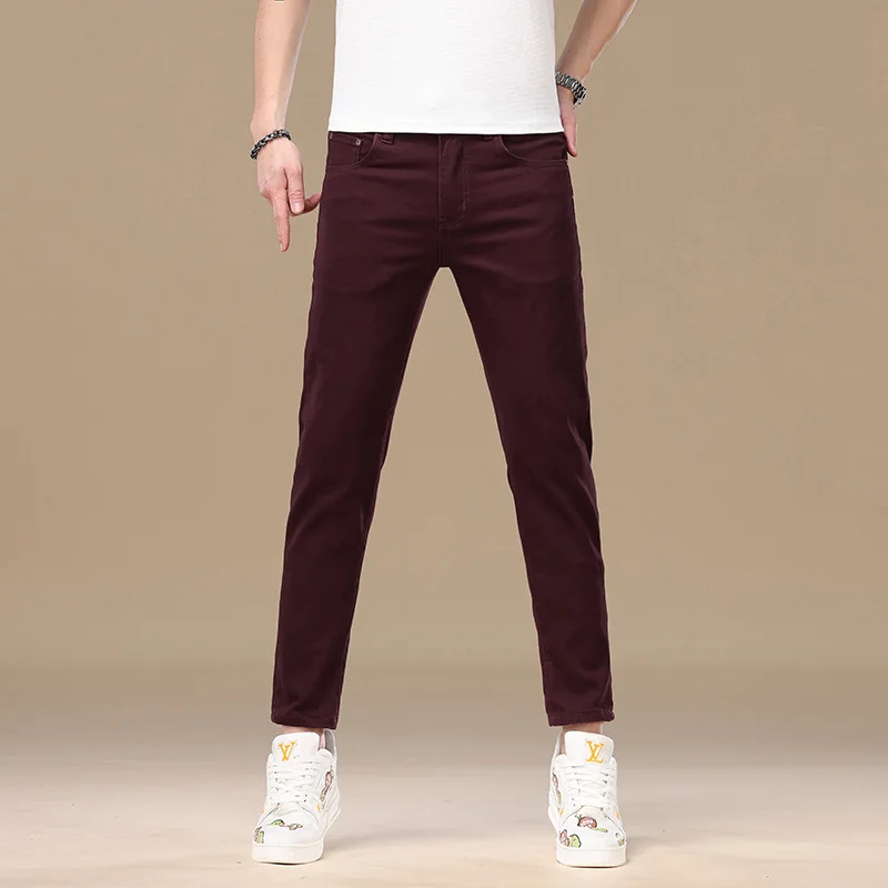 

Мужские летние эластичные облегающие джинсовые брюки с струящейся водой, новинка 2025, разноцветные модные джинсовые брюки