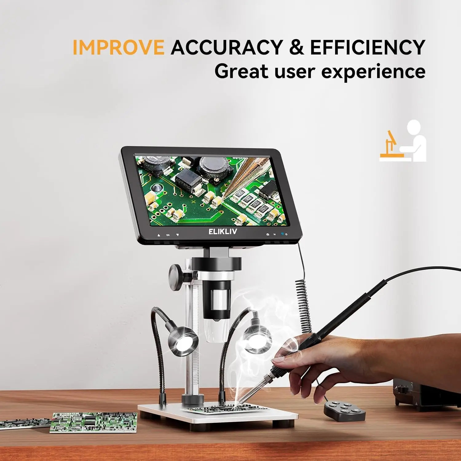 

Цифровой микроскоп Elikliv EDM9 7'' для пайки и электроники, 1080P, 50X-1200X, с ЖК-экраном и LED-подсветкой, поддержка ПК