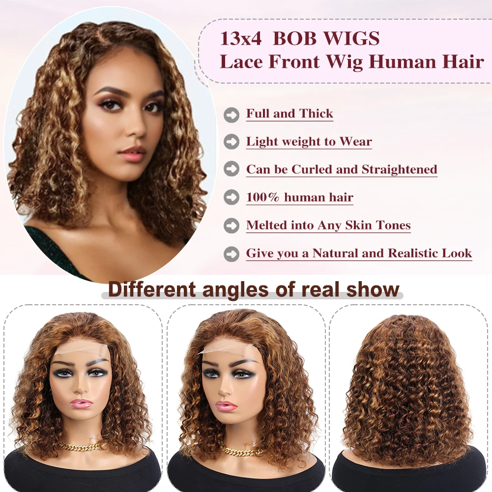 Парики 4x4 Lace Front Bob 4P/27 Highlight Honey Blonde Deep Wave Short Bob Wig Bob Wig Human Hair Bob Lace Front Wigs Human Hair