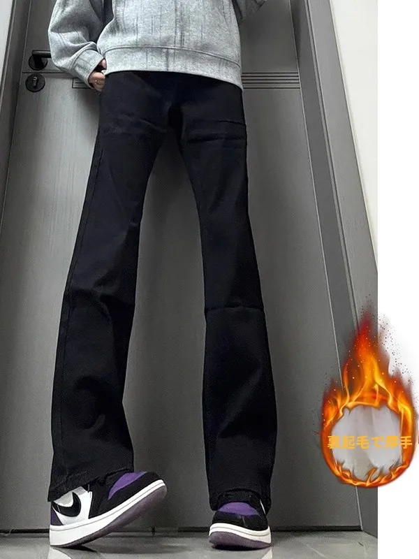 

Bla Cleanfit Men's Jeans mid Waist Fce Lined Slim Fit Flared Leg Thiened Denim Pants Straight Tube Jeans for Autumn Wi...