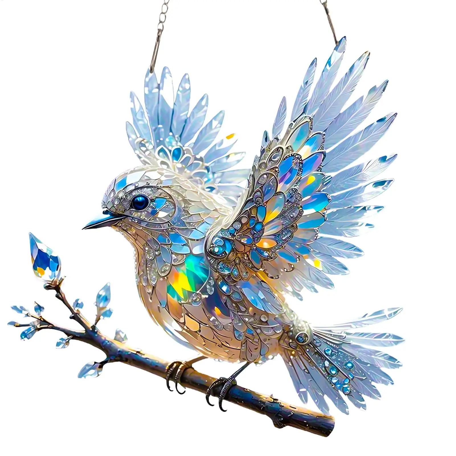 2D Hübscher Vogel gebeiztes Fenster hängender Vogel-Kunst-Anhänger für Küche, Wohnzimmer, Kristall-Bluebird-Ornament