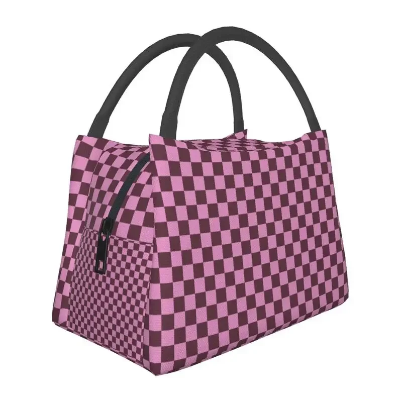 And Brown Checkerboad Insulated Lunch Bag for Women Portable Checkered Cooler Thermal Lunch Box Beach Camping Travel