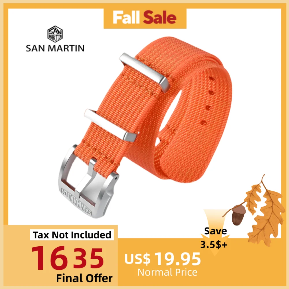 

San Martin Watch Strap 20mm 22mm Nylon Band Paratrooper Woven Watchband Braided Belt For Men Watch ремешок для часов BD0009