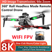 8K Three Camera WIFI FPV RC Drone 360° Roll Avoiding Obstacles Optical Flow Positioning Headless Mode Remote Control Quadcopter