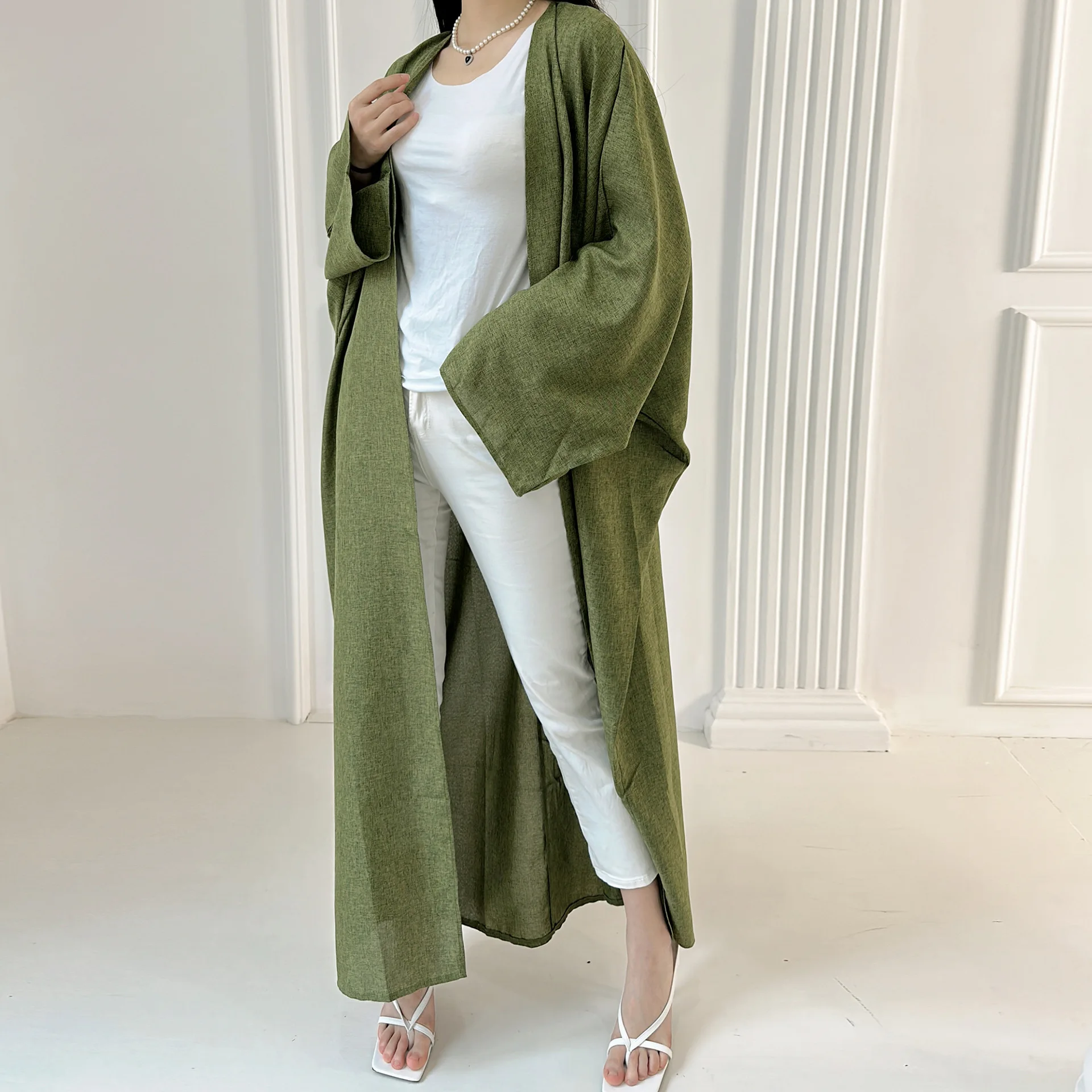 Solid Fashion Kimono Open Abaya for Women Arab Dubai Turkey Moroccan Overcoat Outer Garment Autumn 2023 Islamic Clothing Casual