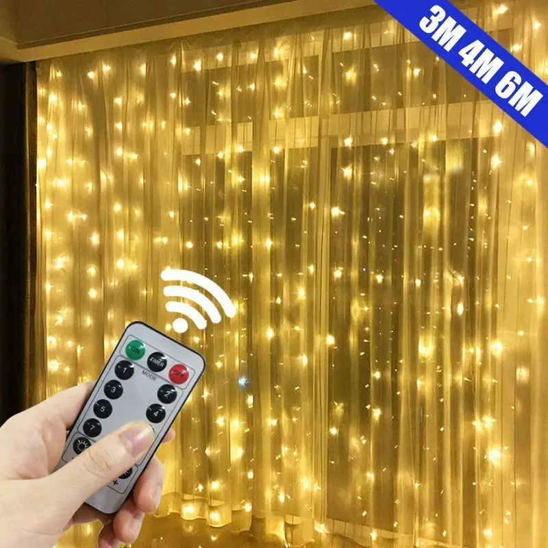 Home Window DIY Decor Party Decoration Wedding Curtain Light Birthday USB 3/4/6M 8 Mode LED Christmas Garland Fairy String Light