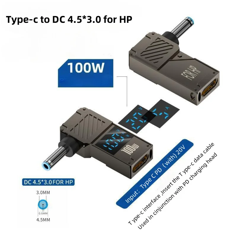 PD100W Typ-C zu DC Stecker Konverter USB C zu Laptop Lade Adapter Power Ladegerät Anschluss Spitze für Lenovo Asus HP Dell Samsung