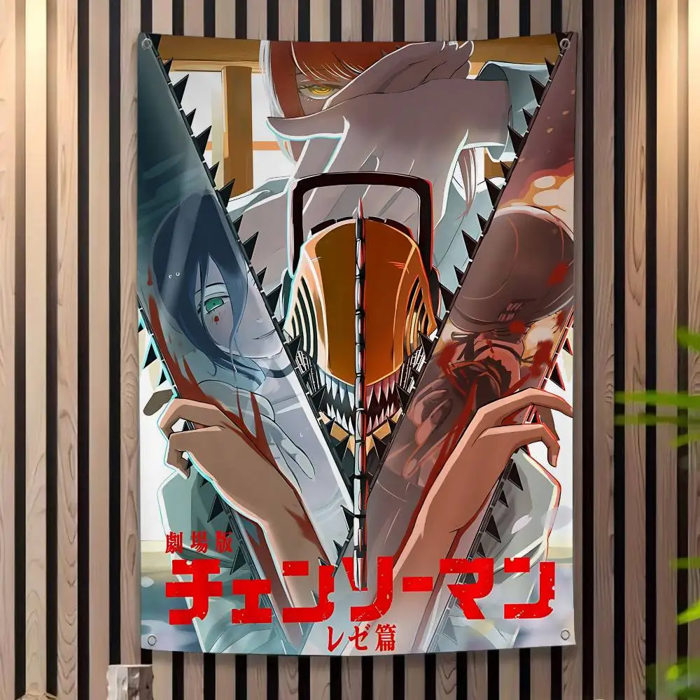 Anime C-Chainsaw M-Man Creative Pattern Hanging Flag Polyester Printed Banner Hand Pulled Flag