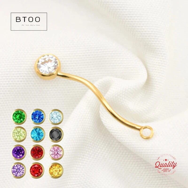 14k Gold Filled Spiral Tube Charm with 4mm CZ Drop Charm Birthstone Pendant DIY Jewelry Findings Handmade Accessory
