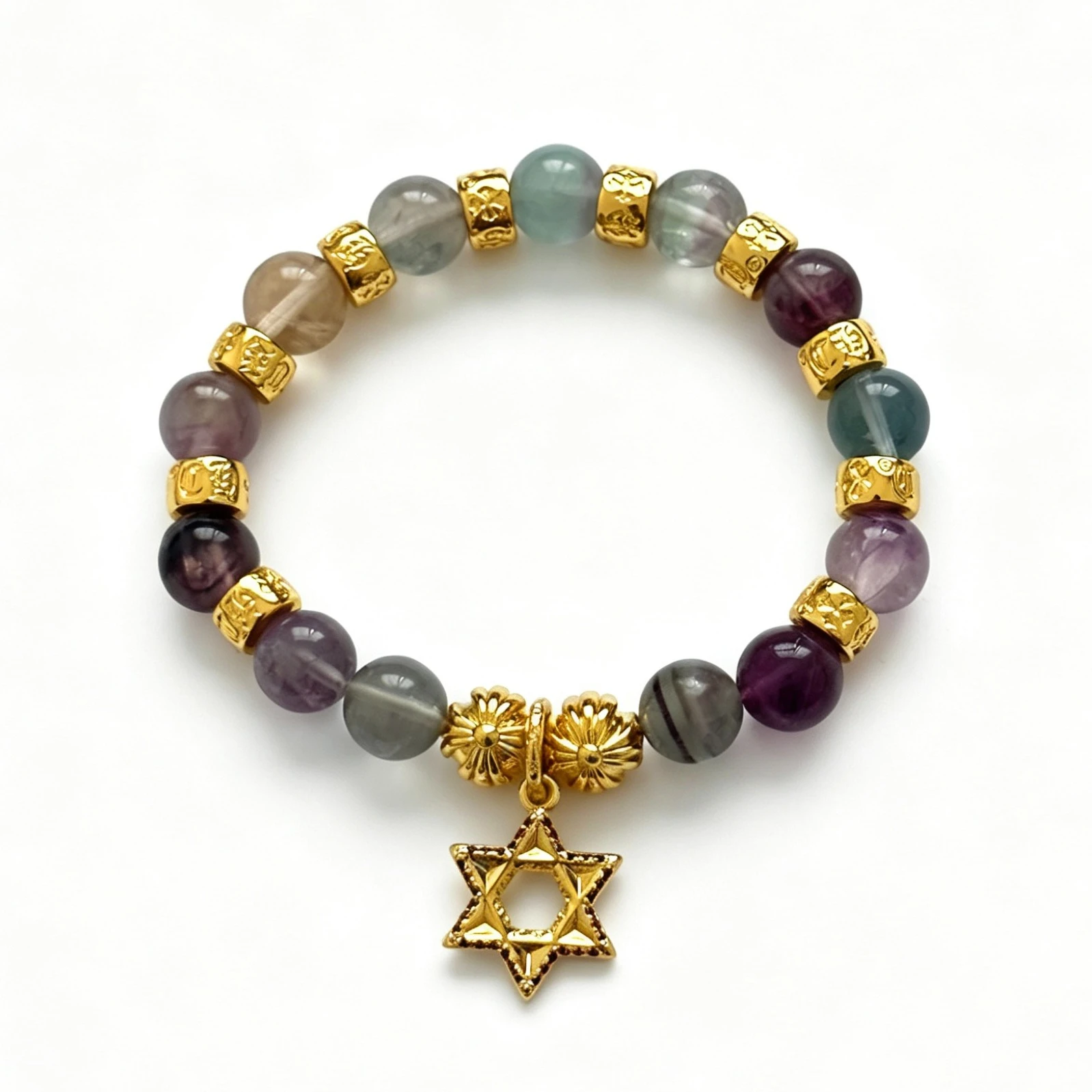 S925 sterling silver multi-element small round beads charm light luxury hollow five-pointed star pendant CH bracelet for girlfri
