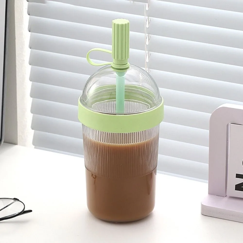 Dome-shaped Lid Straw Coffee Cup with Straw Stopper Cold/Heat Resistant Juice Jelly Cup Drop-proof Transparent