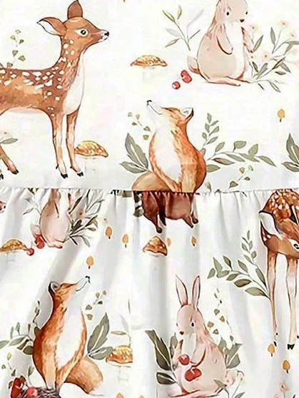 Girls Cute Animal Forest Deer Cute & Elastic Dress For Spring And Autumn