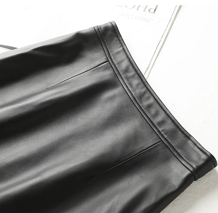 New 2024 Genuine Leather Skirt High Waist Wrap Hip Skirts for Womens Clothing Natural Sheepskin Skirt Elegant Black Lace Skirt