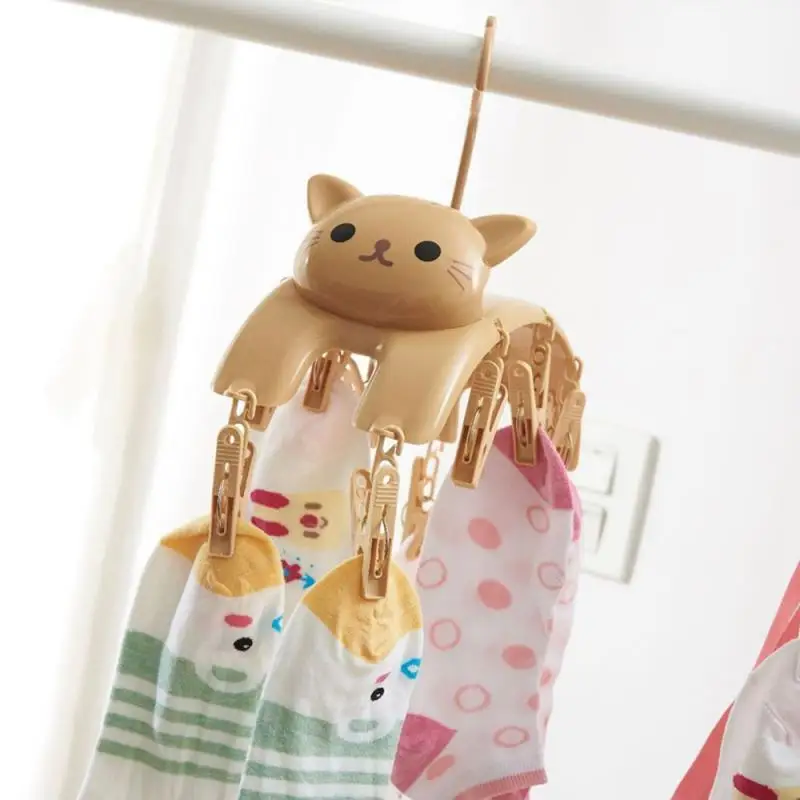 Multi-head Hanging Drying Rack White Hanging Cartoon Cute Durable The Bulls Portable Hanger Windproof Clothes Hanger 10 Clips