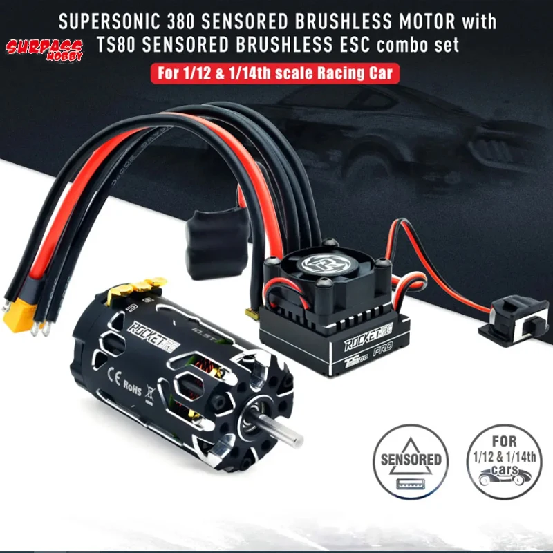 

Surpass Hobby Rocket-RC Supersonic 380 8.5T 10.5T 13.5T 17.5T 2-3S Brushless Sensored Motor 80A 6-11V ESC For 1/12 1/14 RC Car