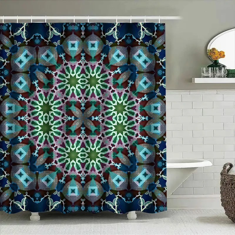 

Beautiful Blue Green Shower Curtain Extra Long Waterproof Fabric Pattern Decorative Bath Liner for Home Bathroom Accessories in