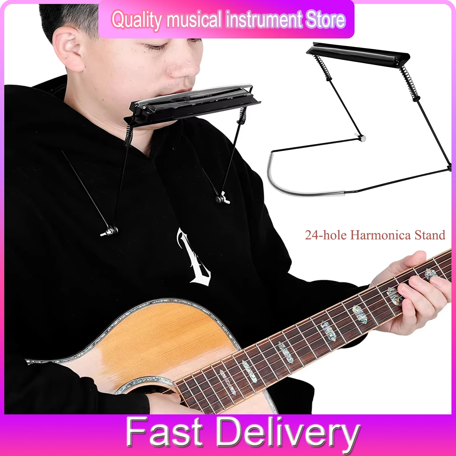24-hole Harmonica Stand Metal Harmonica Stand Hanging Neck Adjustable Professional Easy-to-install Harmonica Parts Accessories