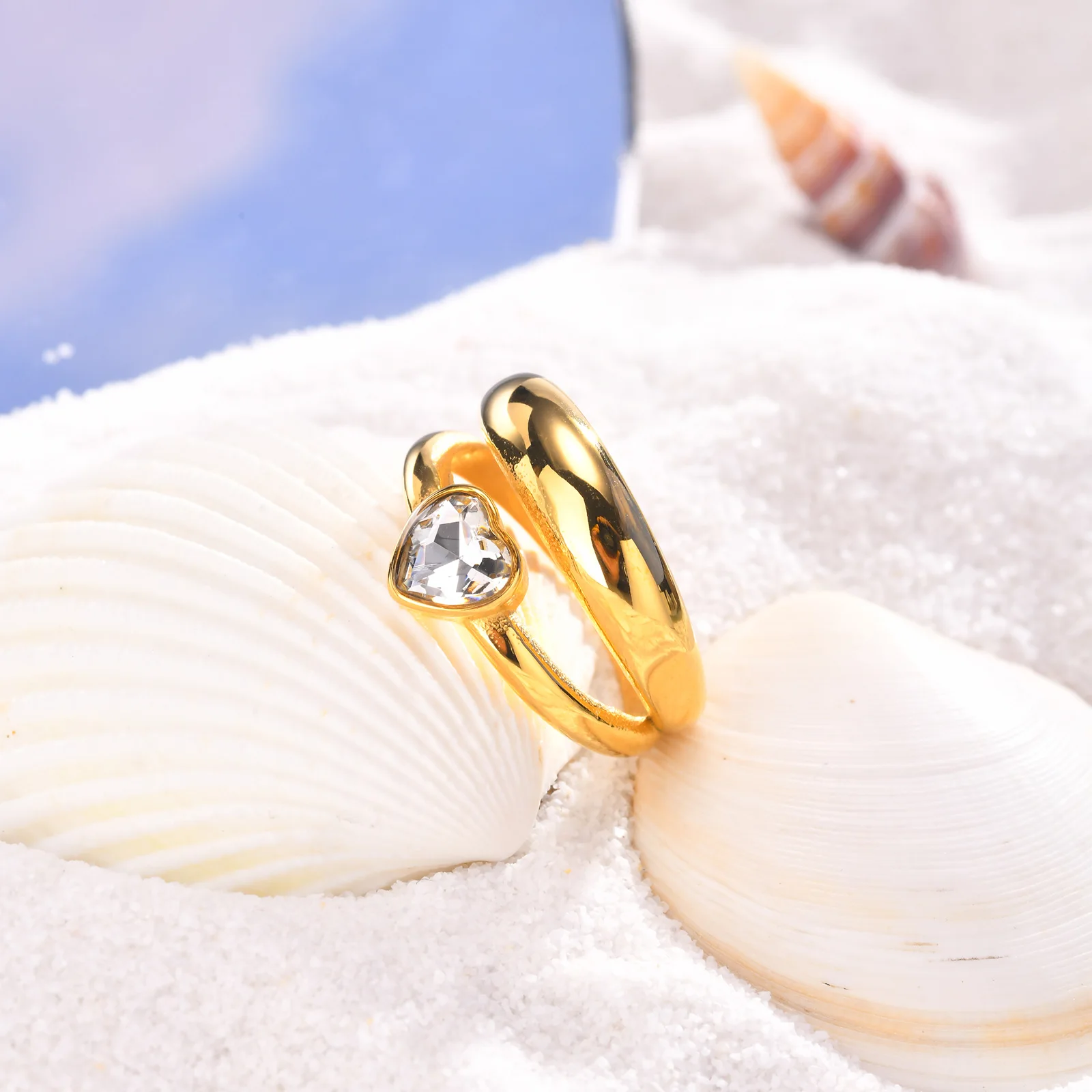 Double-layered Heart Ring, Love Shape Cubic Zirconia Promized Ring for Women, Hypo-allergenic 316L Stainless Steel Jewelry image 6