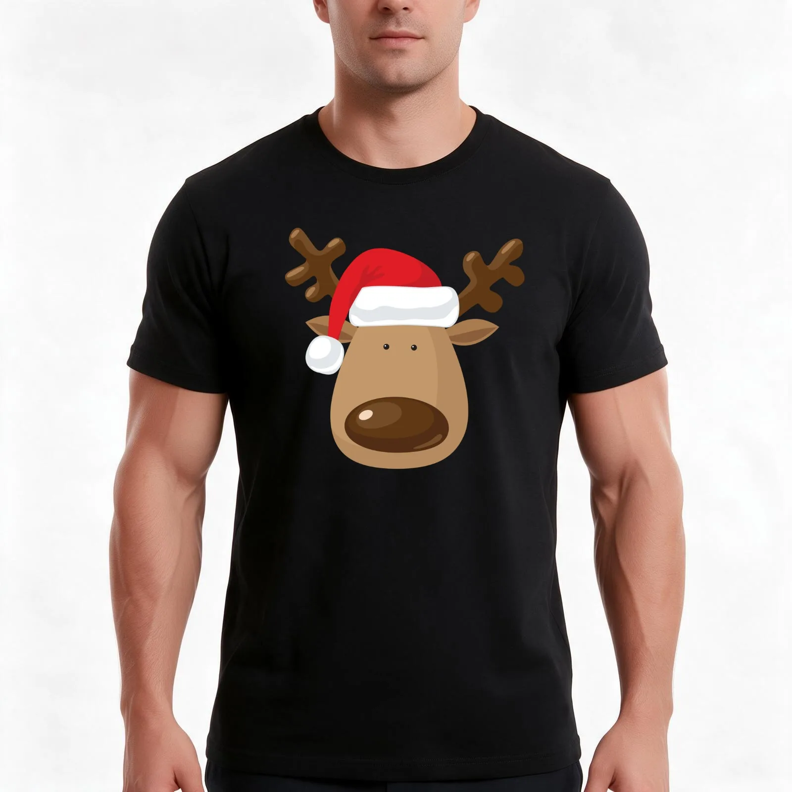 Reality Glitch Men's Christmas Reindeer T-Shirt, Summer Casual Cotton Tee, Oversized Streetwear Tops, Vintage Graphic Print