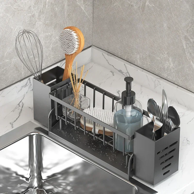 Kitchen Sink Drain Rack Organizer ABS Plastic Self-draining Sink Shelf Soap Sponge Holder Dishcloth Towel Rack Filter Basket