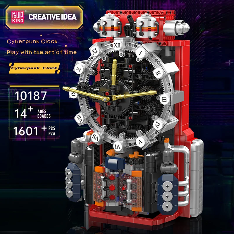 Mould King 10187, technische Uhr, Spielzeug, motorisierte Cyberpunk-Uhr, Baustein, Montage, Uhr, Ziegel-Set, Kinder, Weihnachtsgeschenk