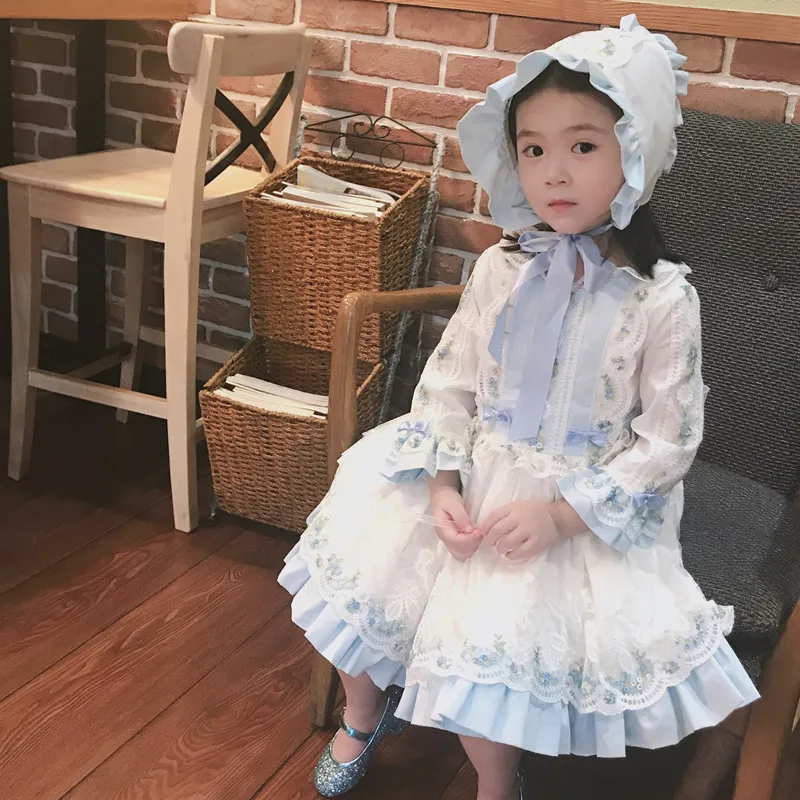 Spring Girls Lolita Vitange Dress Spanish Children\'s Dresses Baby Girls Quality Madehand Princess Dresses Quality Comfortable