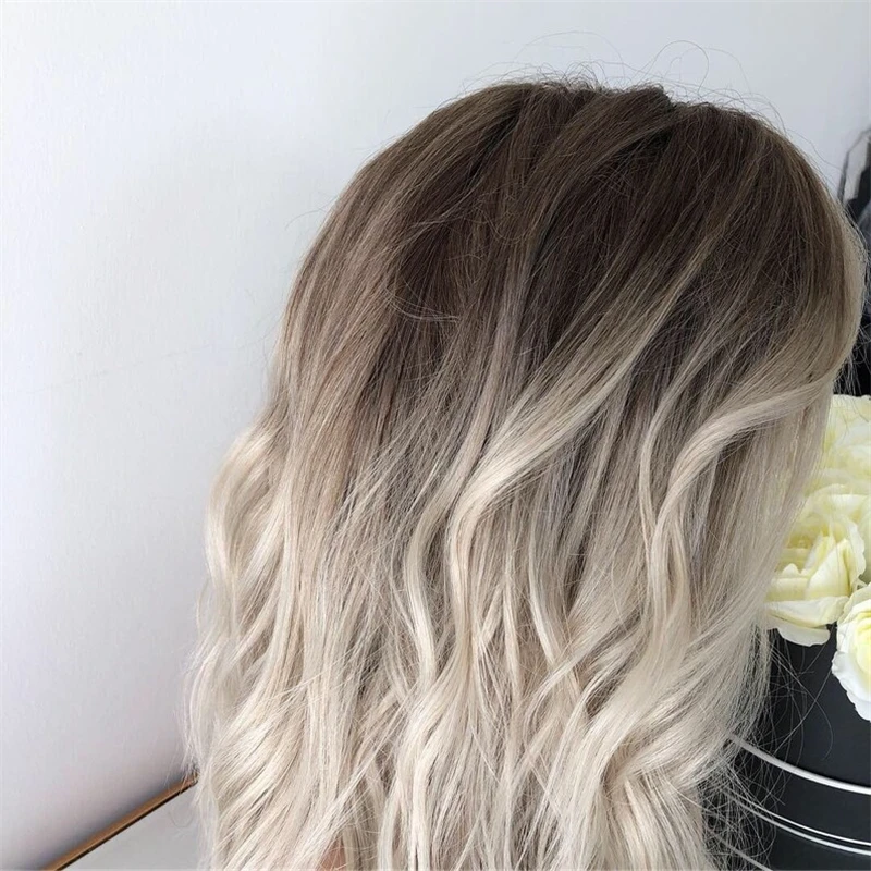 

White Black Women Wig 13x4 Ombre Ash Grey Blonde HD Lace Front Wig Preplucked Hairline Wig Natural Looking Cosplay Daily Wear