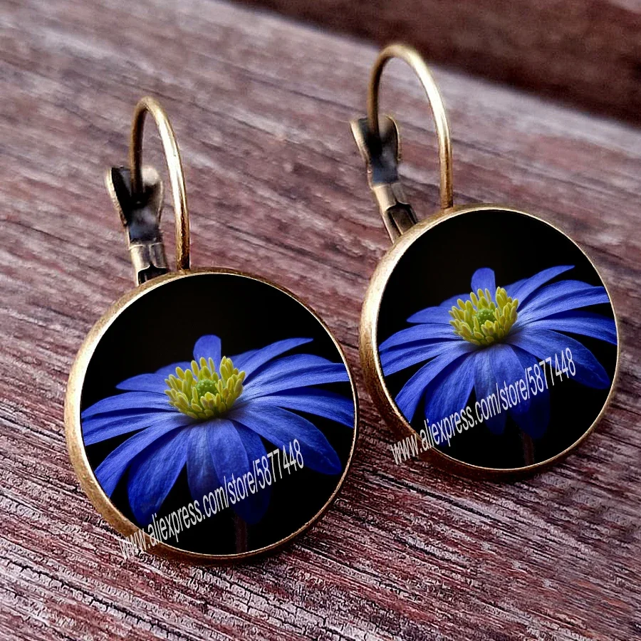 National flower rose carnation peony pomegranate flower cherry cornflower water lily tulip iris ladies glass cabochon earrings