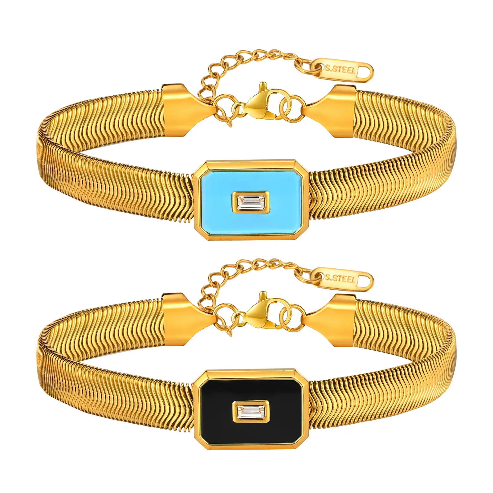 Stainless Steel Bracelets Flat Snake Chain Zircon Black Beifang Brand Bracelet for Women Gold Color Fashion Jewelry Daily Gifts