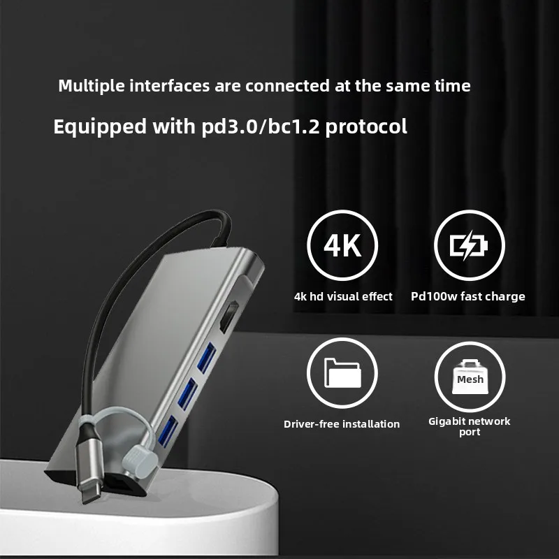 Multifunctional One-to-Eight USB Hub for   Docking Station Computer Docking Station Made Aluminium Alloy USB 3.0 Interface
