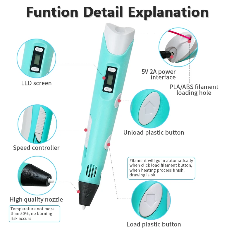 Children Child Kids 3D Drawing Pen 3D Printing Pen for 3D Pen LCD Screen Compatible PLA Filament Toys for Kids Christmas Gift