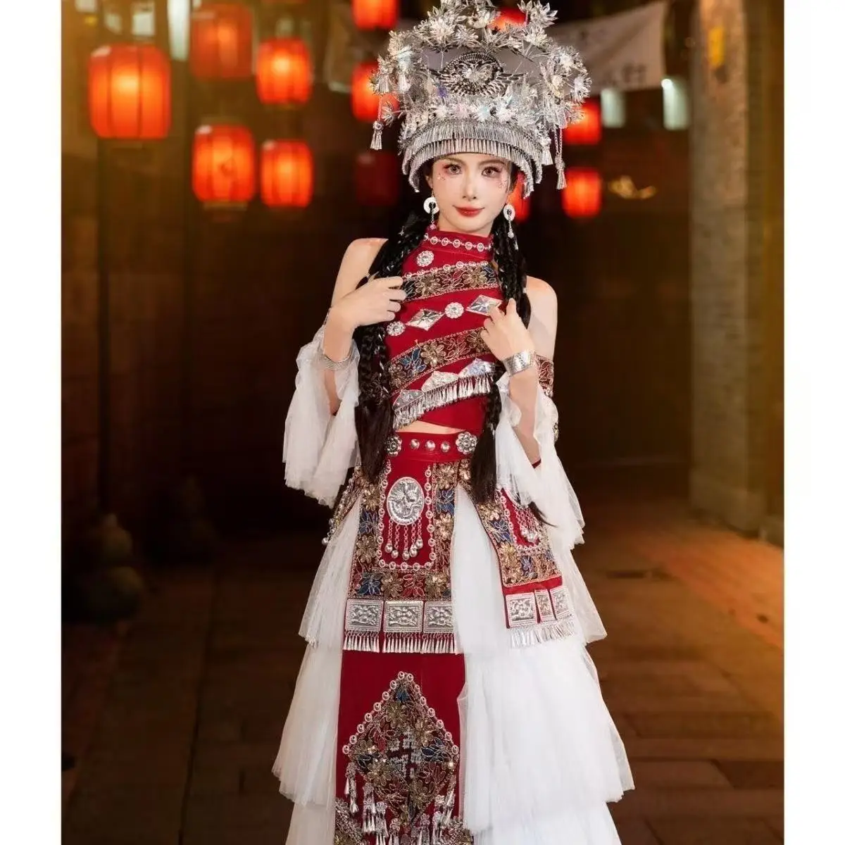 

New Women's Hmong Costume Traditional Chinese Miao Clothing Halloween Event Cosplay Costume National Style Stage Dance Dress