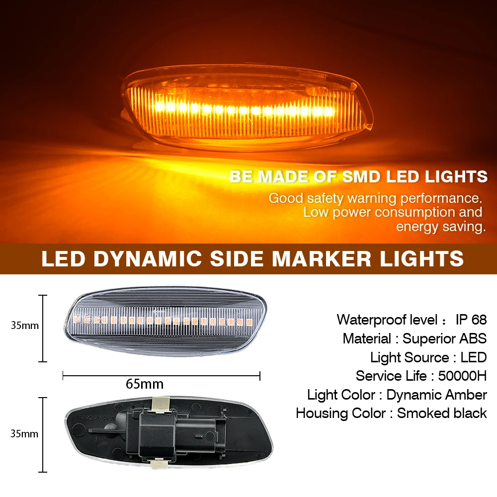 For Peugeot Partner 1996-2014 For Citroen DS4 06/2011-present LED Car Dynamic Turn Signal Light Side Marker Lamp Blinker Amber
