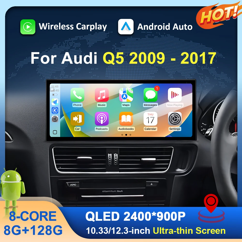 

GPS Navi For Audi Q5 2009-2017 Right Hand Drive Car Accessories Wireless Carplay Android Auto BT WiFi 4G 12.3-inch QLED Screen
