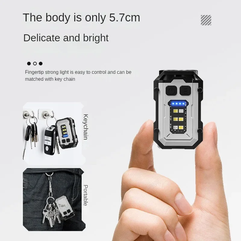 Mini LED Flashlight Rechargeable Portable Keychain Light Ultralight Emergency Work Lamp COB Side Light 8 Modes Outdoor Camping