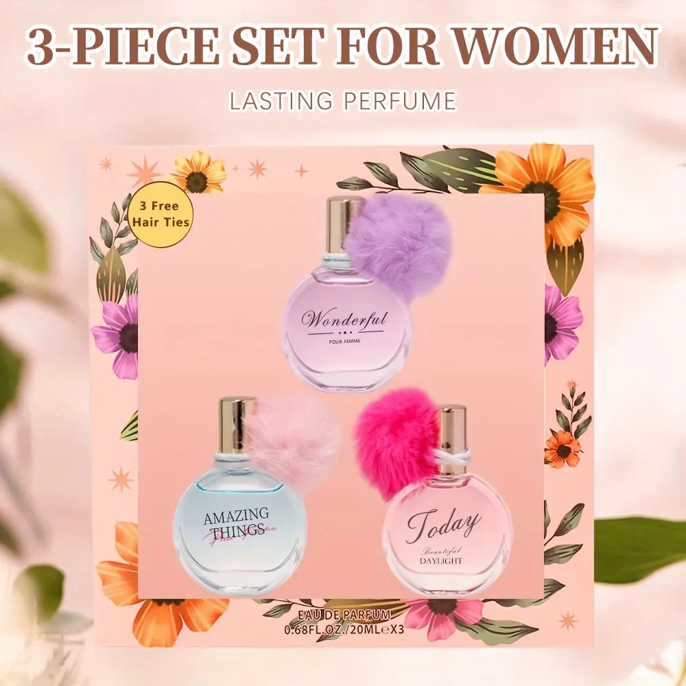 Women's Fragrance Sets 3 Pcs 0.68fl.oz/20ml Eau de Parfum Spray Gift for Women Long Lasting Fragrance Women's Mini Perfume Set f