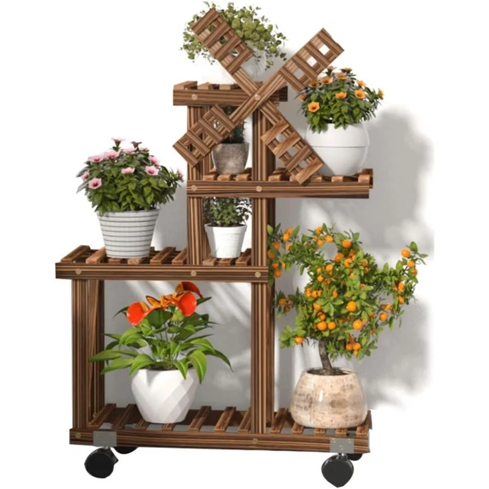 

Plant Stand Indoor Outdoor 3 Tier Flower Plant Stand, Vase Stand, Shelf, Home Decoration, Floor Stand, Solid Wood, Windmill Shap