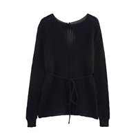 TRAF & Women 2025 Spring New Fashion Lazy Wind Belt Decoration Joker Knitted Shirt Chic Round Neck Casual Long Sleeve Top Mujer