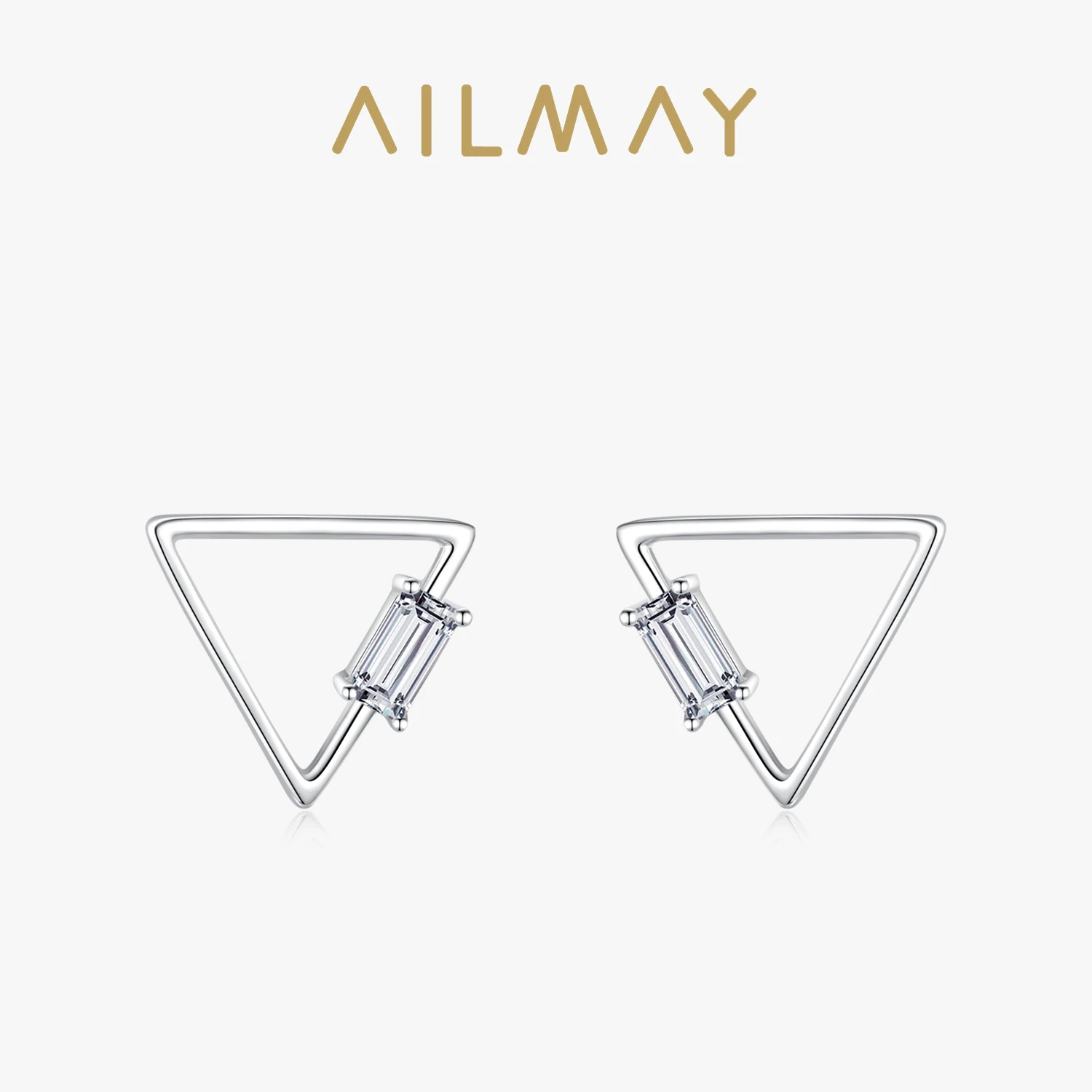 Ailmay Exquisite Minimalism Trendy Triangle Stud Earrings for Women Luxury Charm 925 Sterling Silver Jewelry Statement Gift