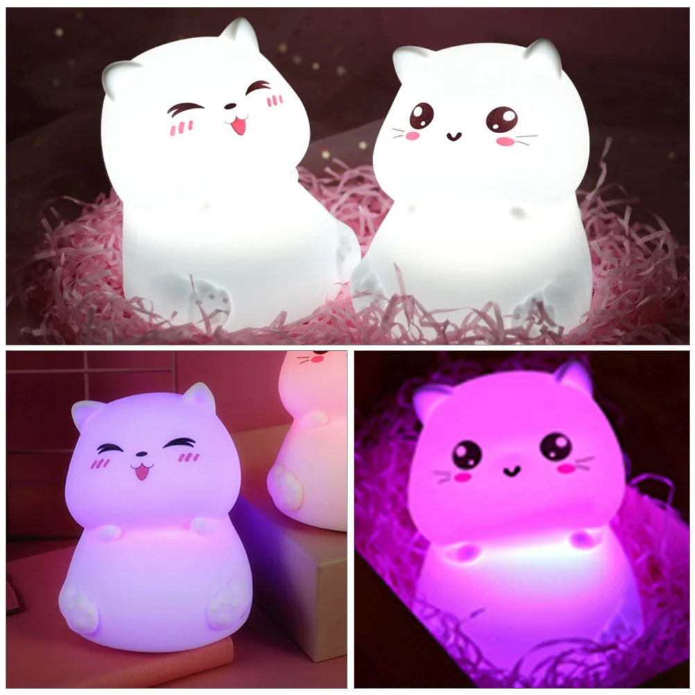 

1pc Usb Charging Cat Shaped Silicone Patted Lamp Color Changing Night Light For Bedroom White Indoor Small Night Light Gift