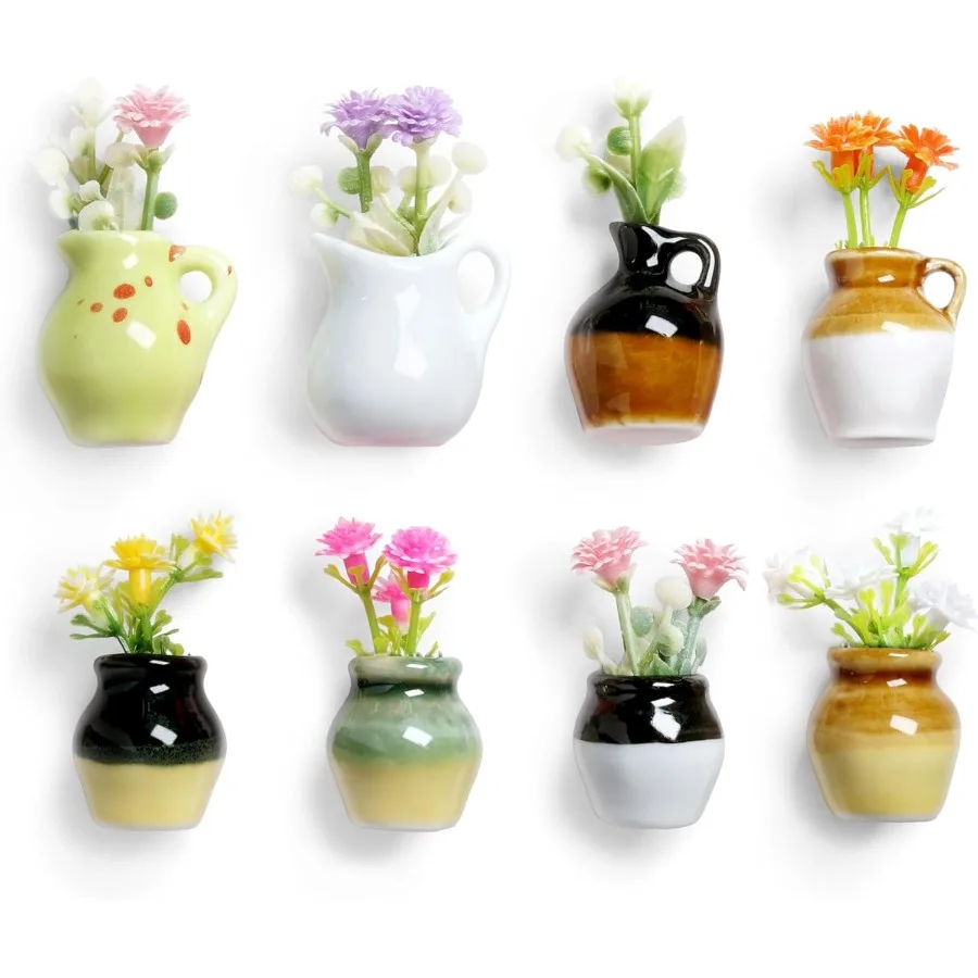 

8 шт. Мини-магниты-ваза для холодильника Мини-3D Керамическая ваза Магниты на холодильник с крошечными искусственными цветами Маленькая ваза для растений Маг...
