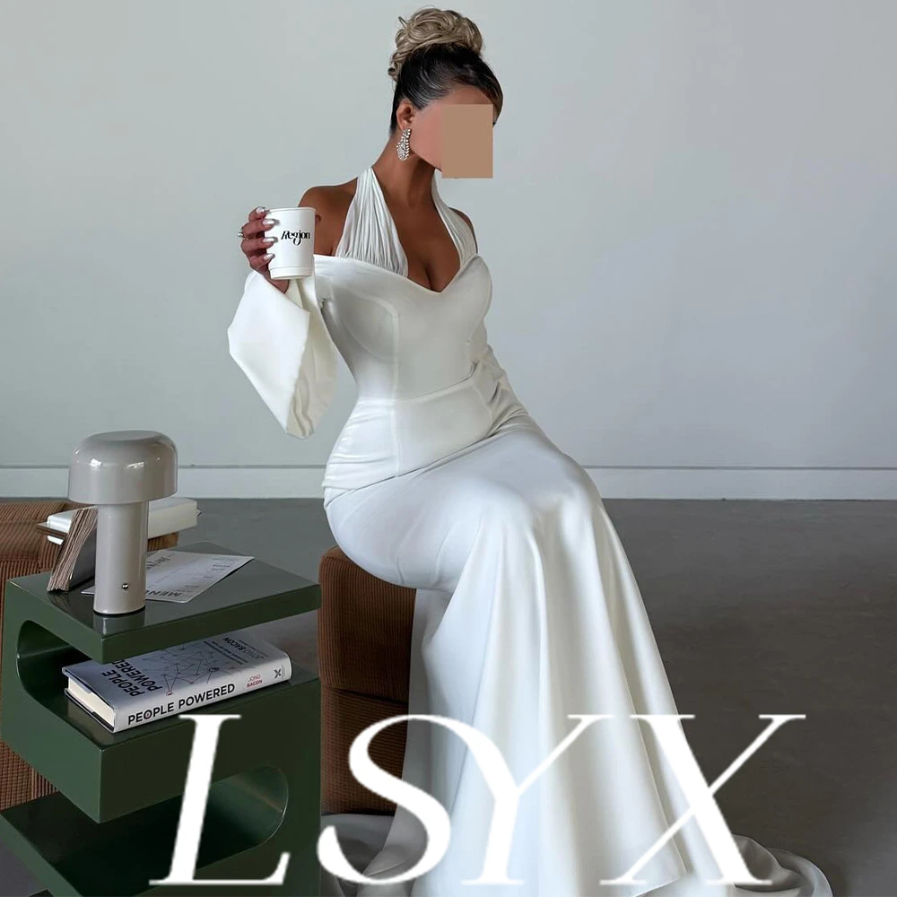 LSYX – Corset sans bretelles personnalisé, corsage en Satin, jupe en Tulle à volants, dos ouvert, à lacets, longue traîne, élégant et luxueux
