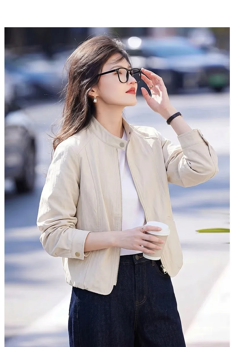 VIMLY Women's Leather Short Jacket 2026 Autumn Round Neck Fashion Coats Elegant Casual Loose-fit Female Windproof Outwears 31533
