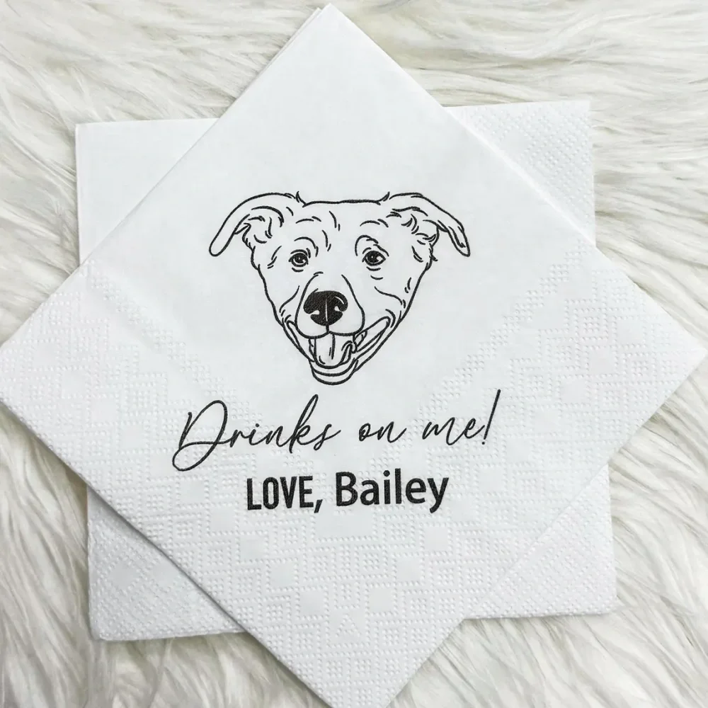 50 pcs Custom dog Wedding Napkins,Cocktail Pet Napkins,Dog Illustration Napkins,Pet Portrait Napkins,Pet Lover Wedding Decor