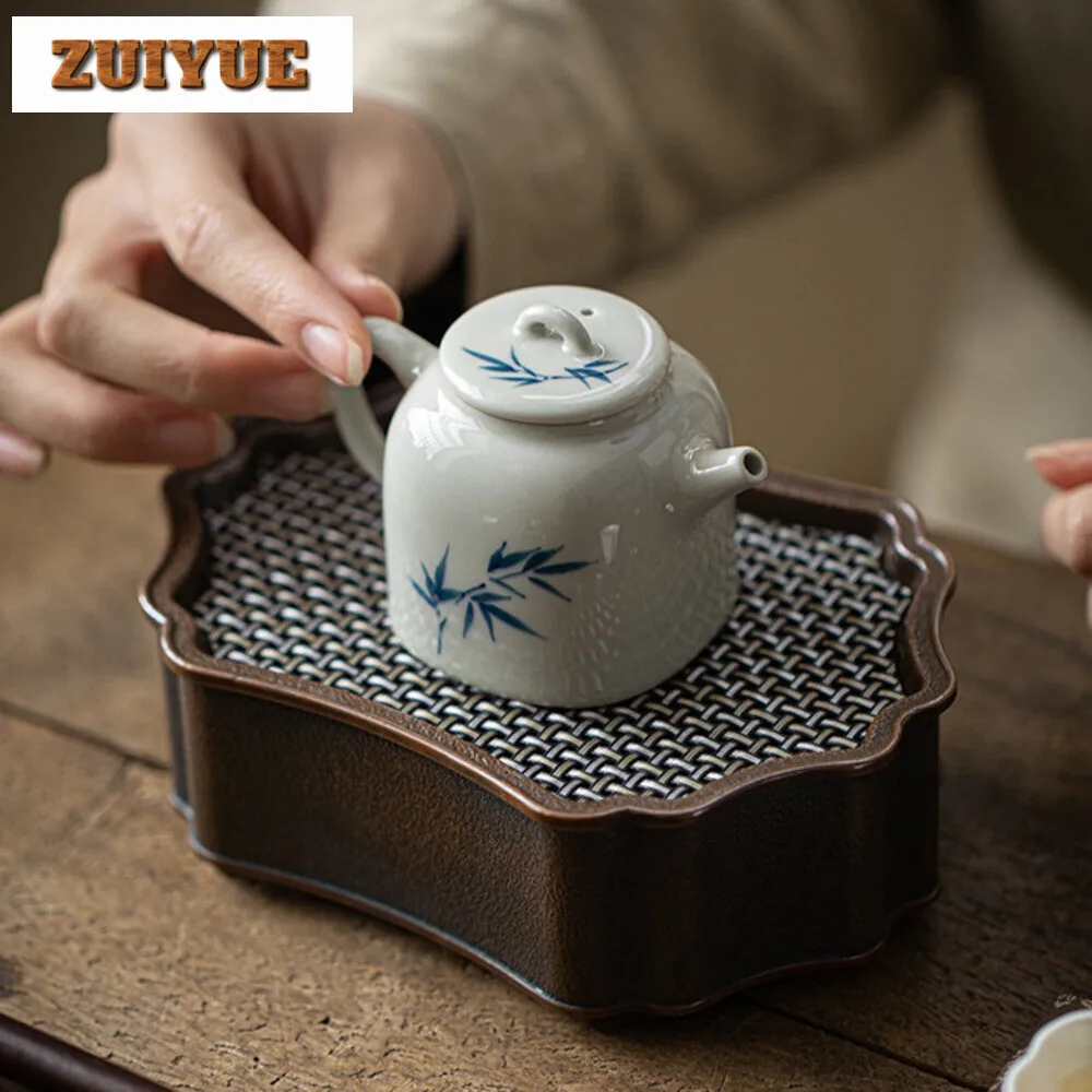 100ml Luxury Handpainted Bamboo Teapot Underglaze Color Square Pot Tea Maker Kettle with Filter Kung Fu Tea Tableware Decoration