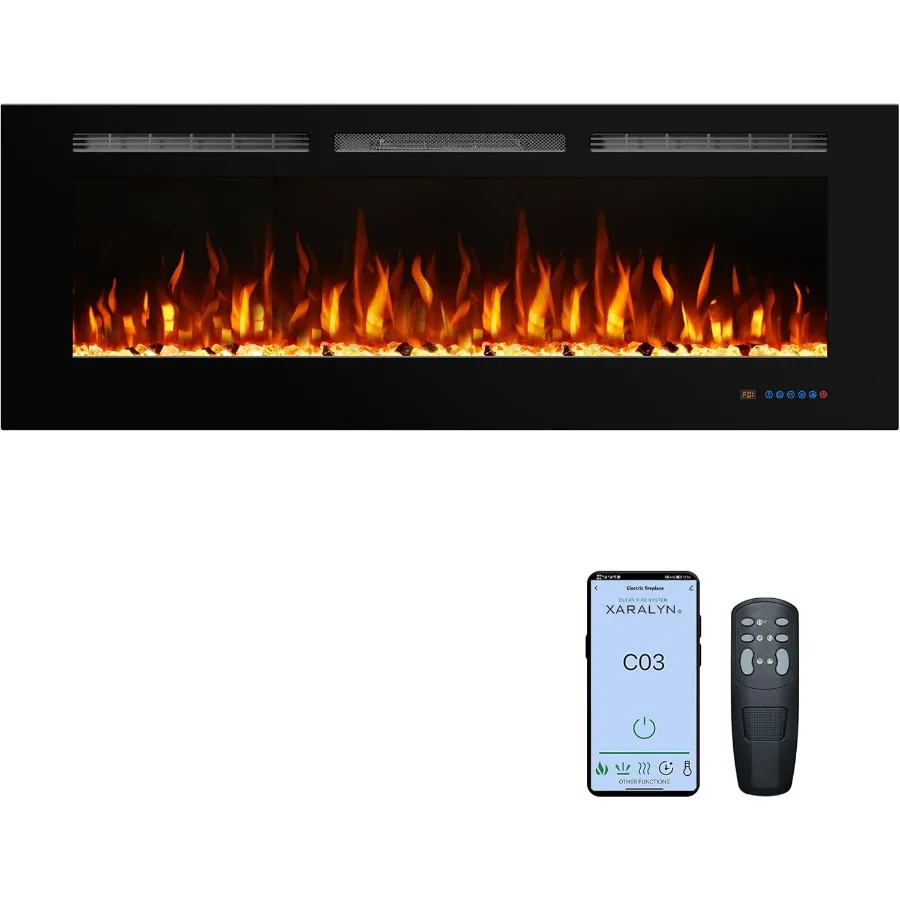 

42-дюймовые интеллектуальные электрические каминные вставки, встраиваемые и настенные электрические обогреватели и линейный камин с приложением и сенсорным экраном и